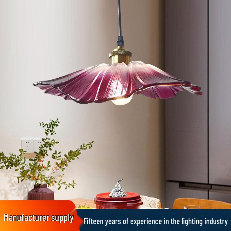 Purple Glass Flower Chandelier - Retro Bedside Lamp for Restaurant, Bar, or Homestay in Japanese Brass Style.