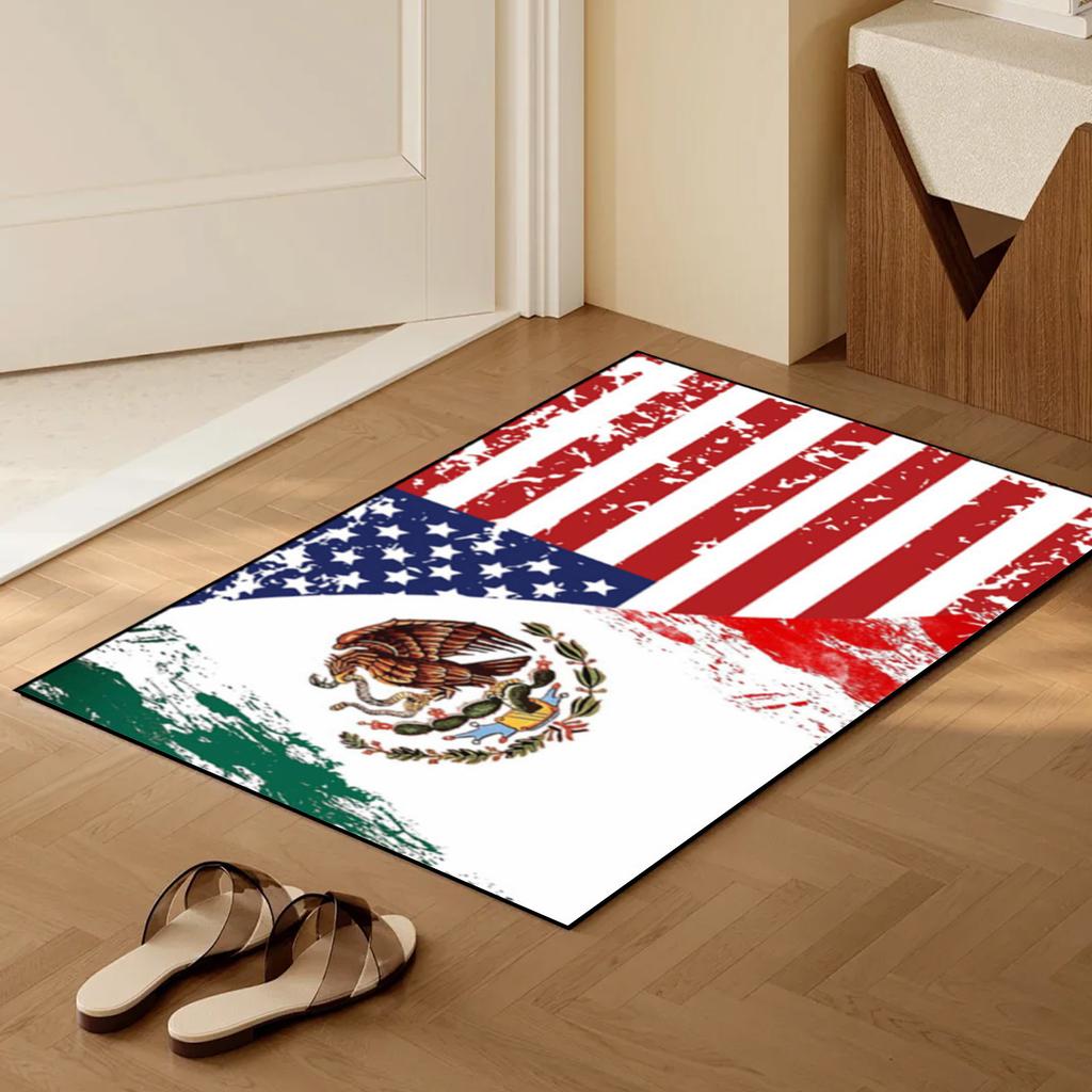 Flag Mexico Indoor Doormat Entrance Door Mat Slip Rubber Door Front Pad Crystal Velvet American And Mexican Mixed Floor Mat