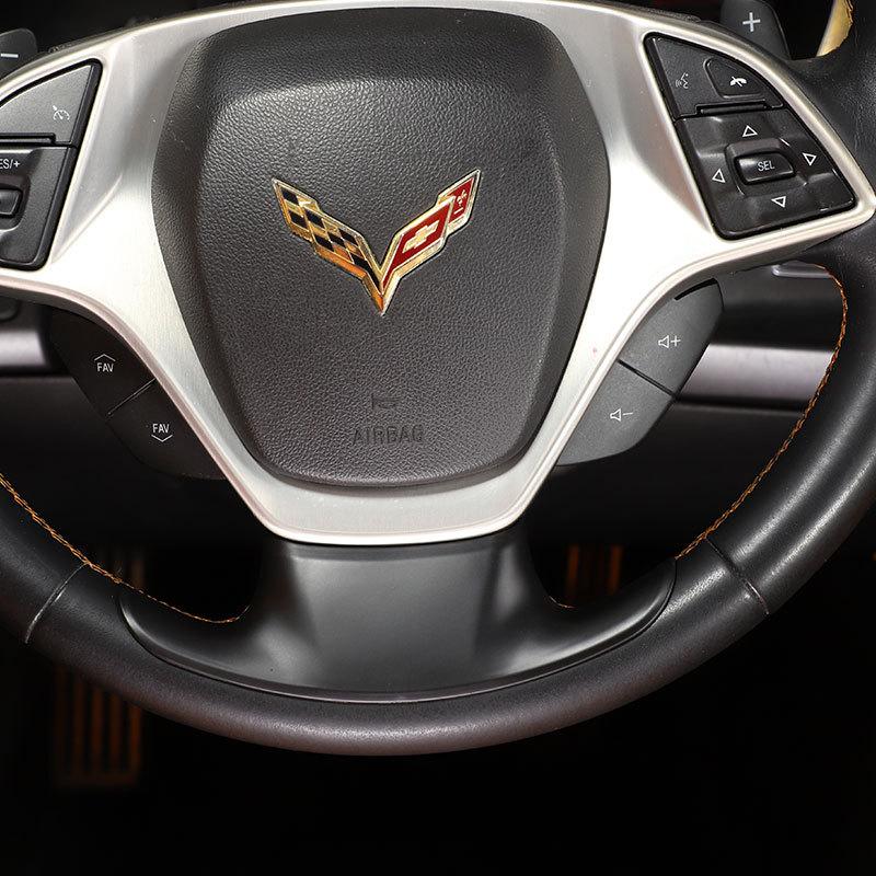 ABS Carbon Fiber/Red For Chevrolet Corvette C7 2014- Car Steering Wheel Cover Trim Sticker Interior Car Accessory
