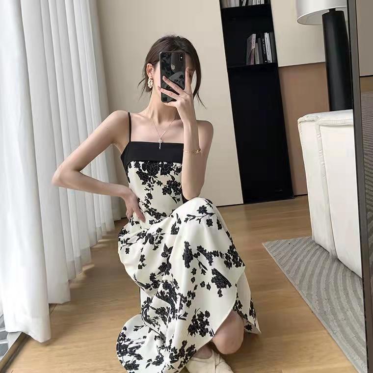 Summer French Suspender Skirt Temperament Floral Suspender Dress Women's New Light and Mature Style Thin Waist Dress