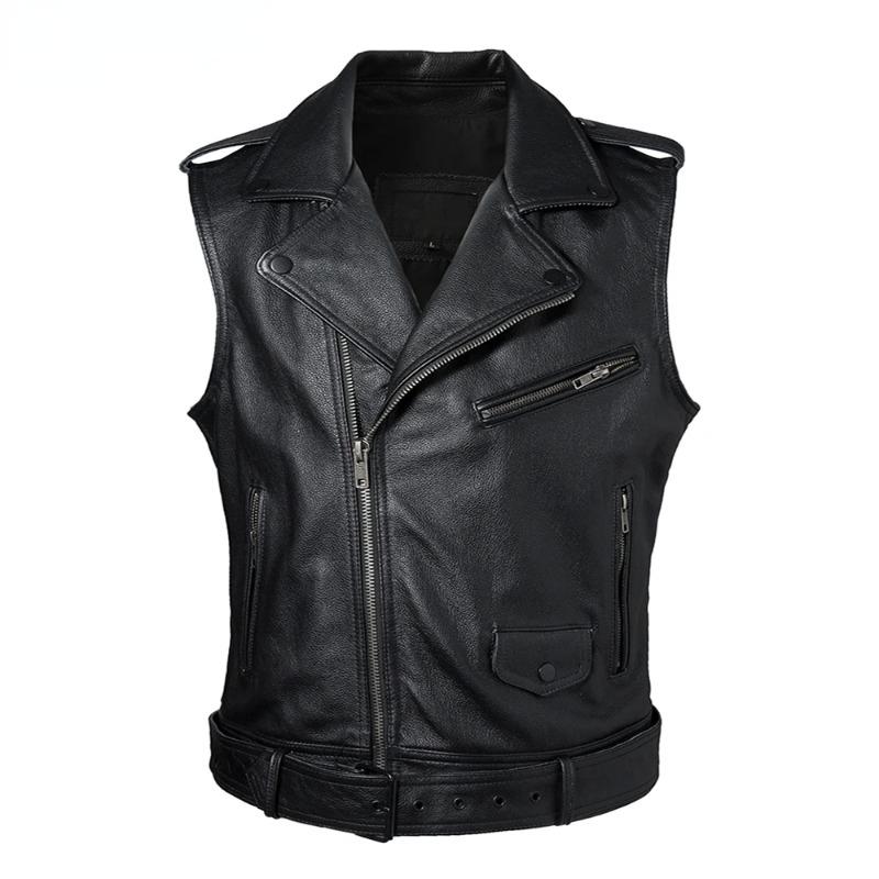 Chinese Size Genuine Leather Vest Men 100% Real Cowhide Slim Fit Motorcycle Vests Biker Sleeveless Jackets Spring Autumn Asian Size M595