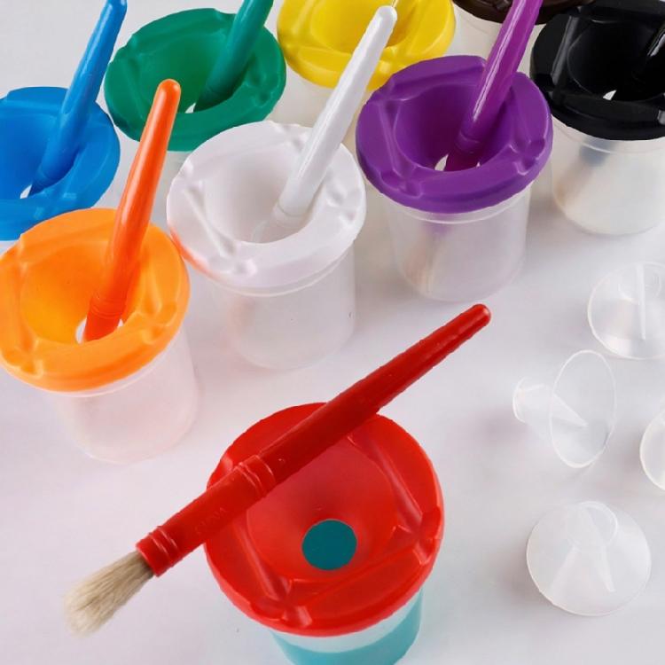 10Pcs Watercolor Brush Washing Cups with Lids Spill Prevention Plastic Paint Brush Cleaner Cup and Art Brush Set for Kid