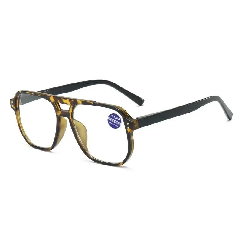 

Large Frame Fashionable Presbyopia Glasses New Double Beam Reading Glasses Business Clear Lens Anti Blue Light Reading Glasses 1.0 леопардовый