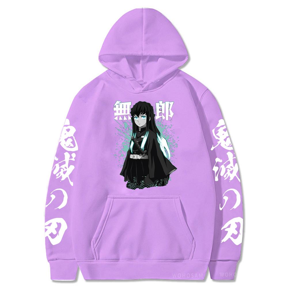 Japan Anime Demon Slayer Tokitou Muichirou Printed Hooded Men Women Oversized Hoodies Harajuku Male Kimetsu No Yaiba Sweatshirt