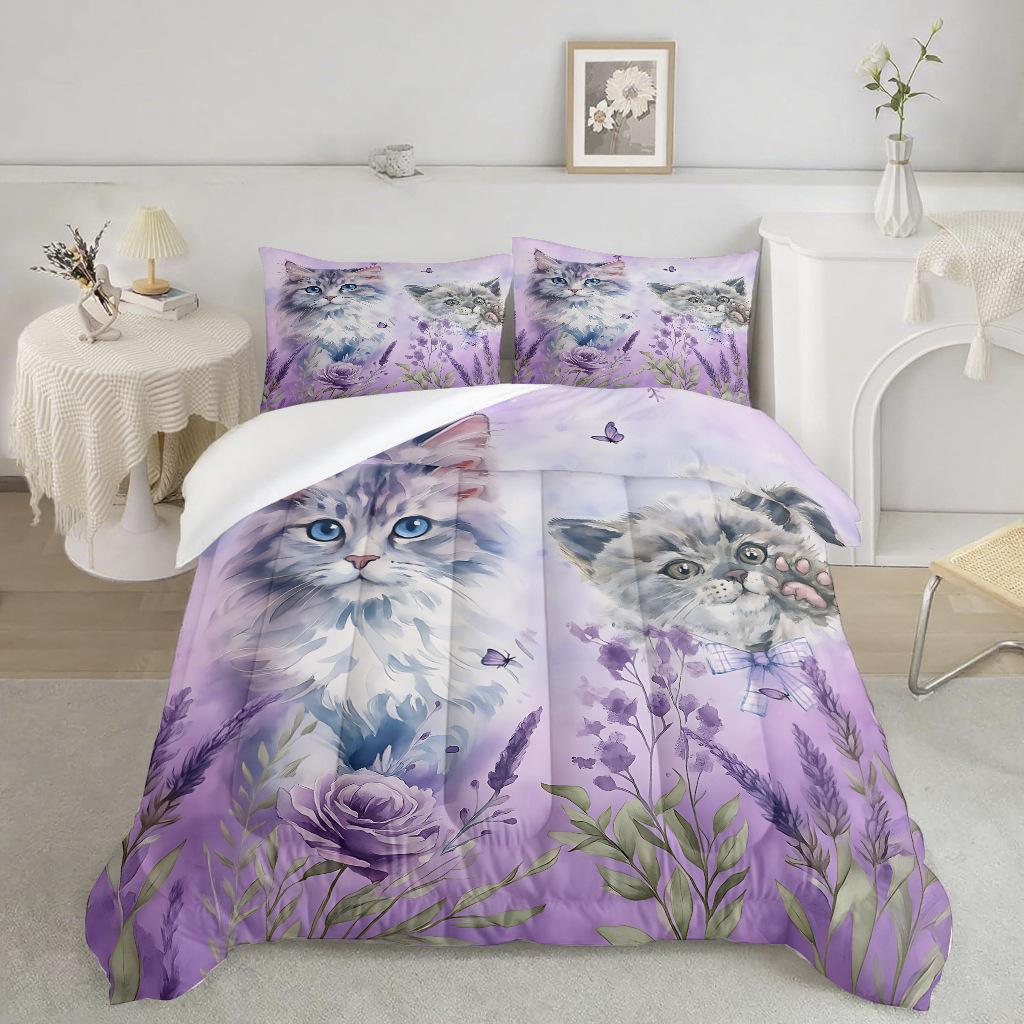 Pet Cat Comforter Bedding Sets Quilt Bed Cover Duvet Cover Set Pillow Case 2/3 Pieces Sets for Kids Adult Size Bedroom Decor