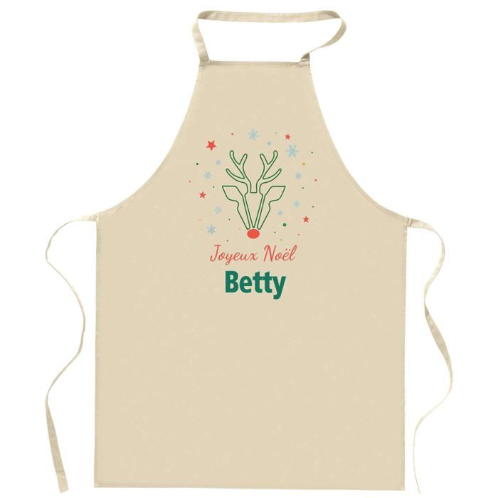 Tablier de cuisine - Betty Cerf - Motif Joyeux Noël - Coton épais imprimé en France - Liens réglables