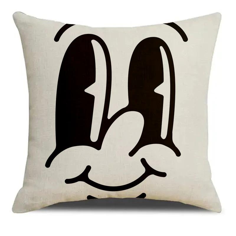 Black & White Cartoon Expression Pattern Printed Square Pillowslip  Blend Cushion Cover Pillowcase Living Room Home Decor