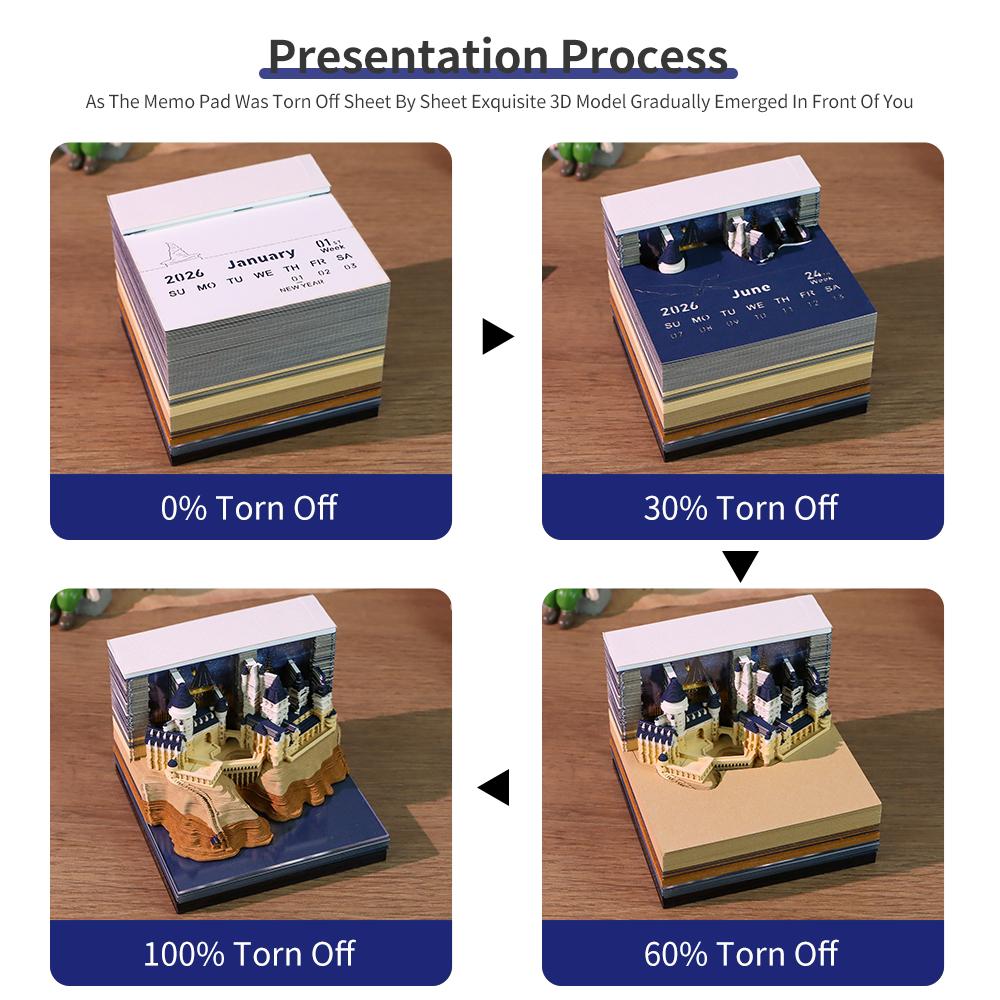 Promotional Memo Pad Wizard World Magic Hogwarts Castle 3D Paper Art LED Fantasy Gift Stationery 3D Memo Pad for Promo Souvenir