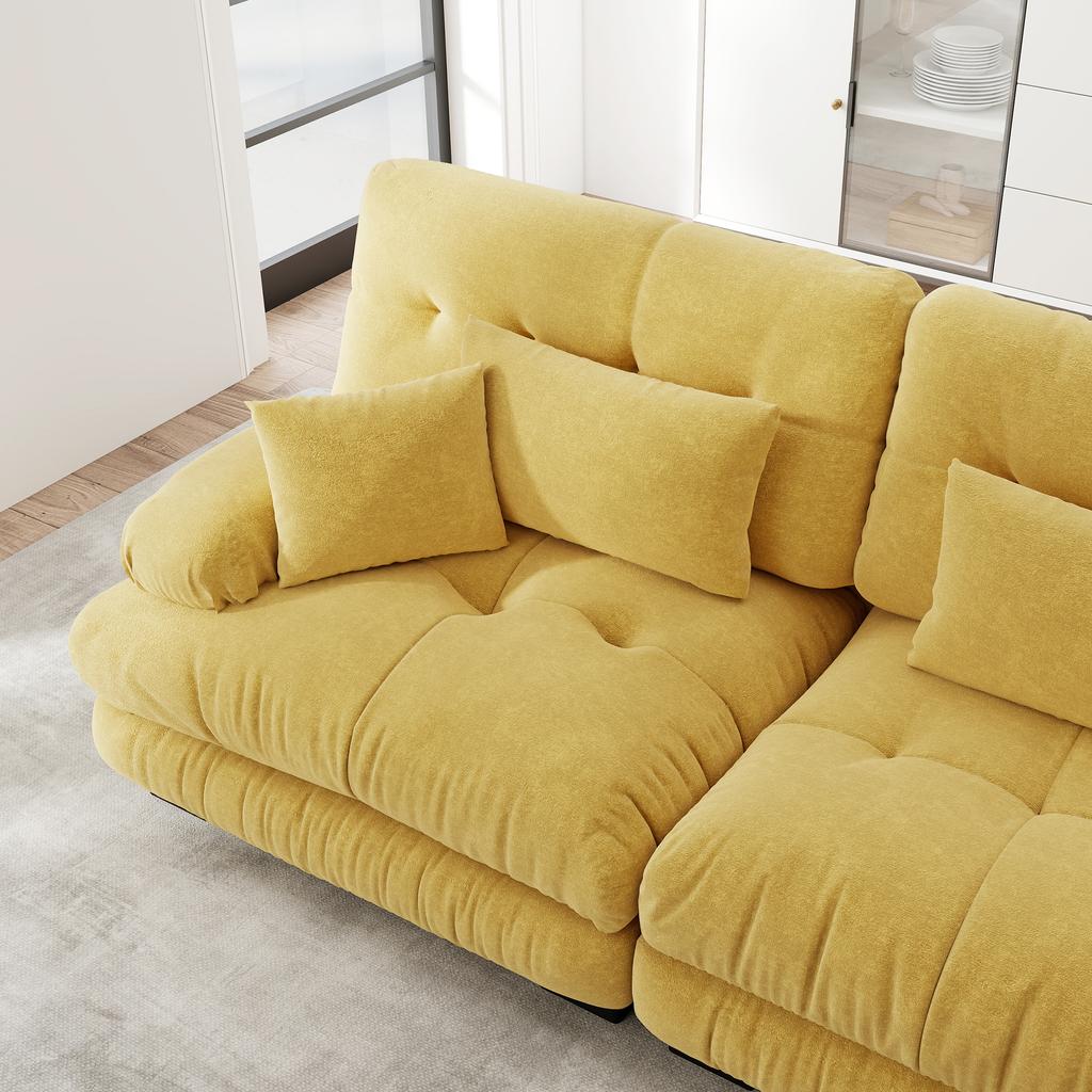 Luxuriöses Modulares Ecksofa - Überdimensionale U-förmige Wolken-Couch für das Wohnzimmer, Tiefe Sitzfläche, Umklappbares Schlafsofa mit Hocker, Gelb