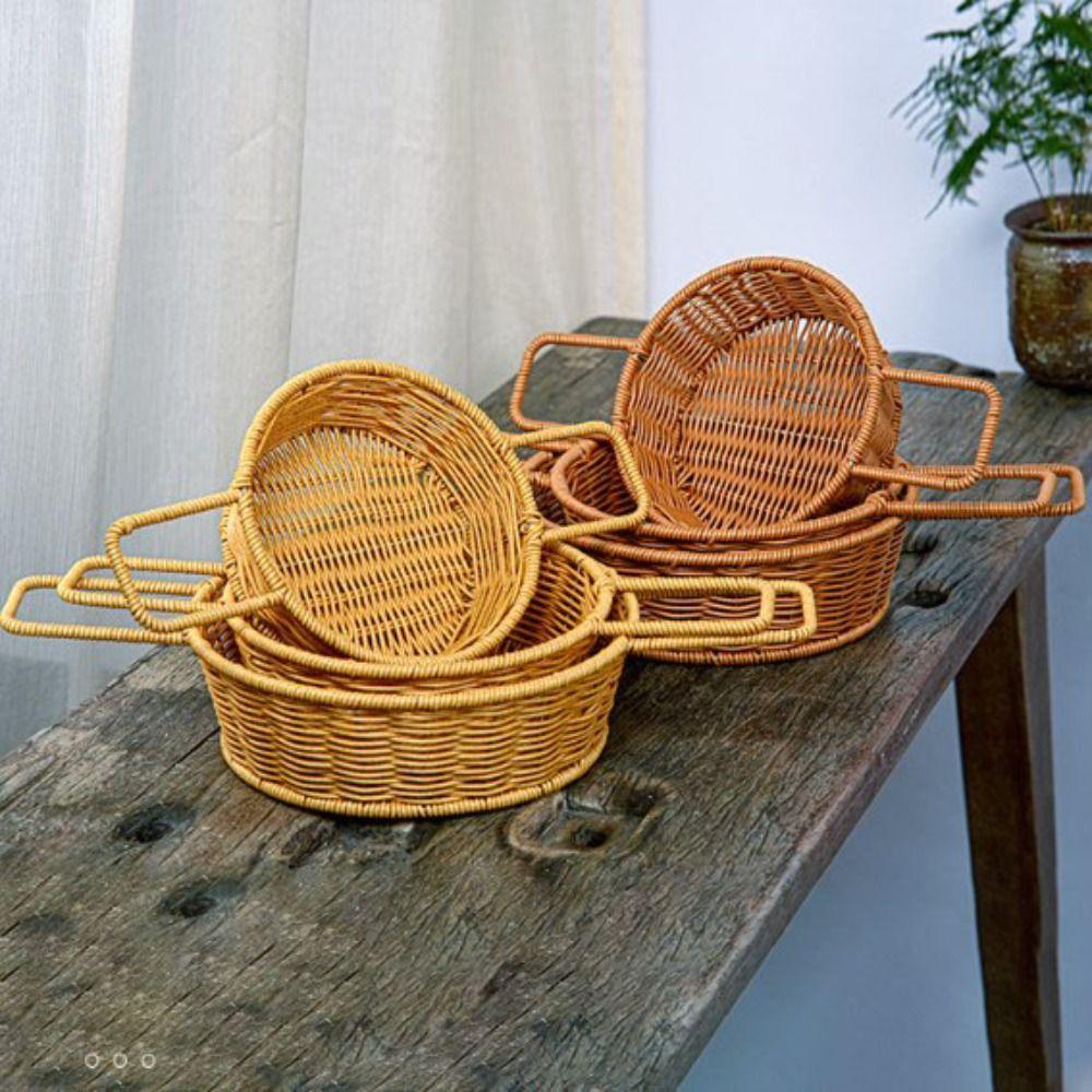 Twardość Rattanowa Taca na Owoce Organizer na Drobiazgi Przenośny Pojemnik do Przechowywania Ręcznie Tkany Koszyk do Przechowywania Chleba