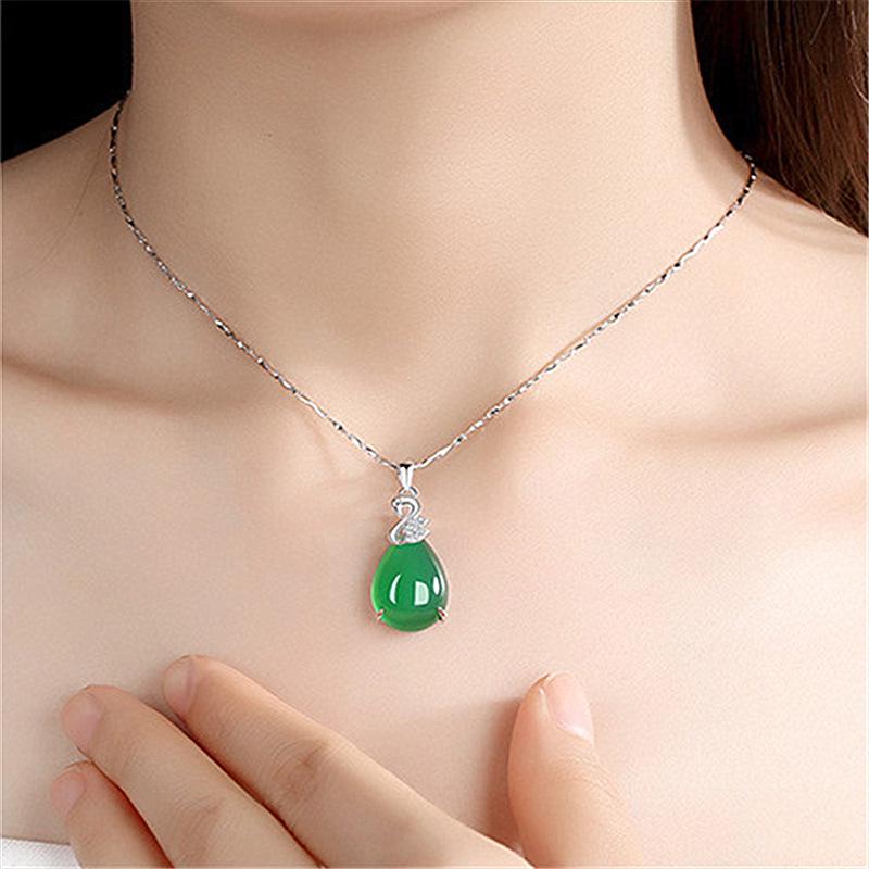 Elegant Silver Swan Necklace with Chrysoprase and Jasper Pendant - Perfect Mother's Day Gift