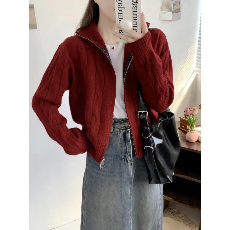 Zipper Turtleneck Knitted Cardigan Sweater Women's Winter Design Sense Loose Lazy Style Casual Top Tide