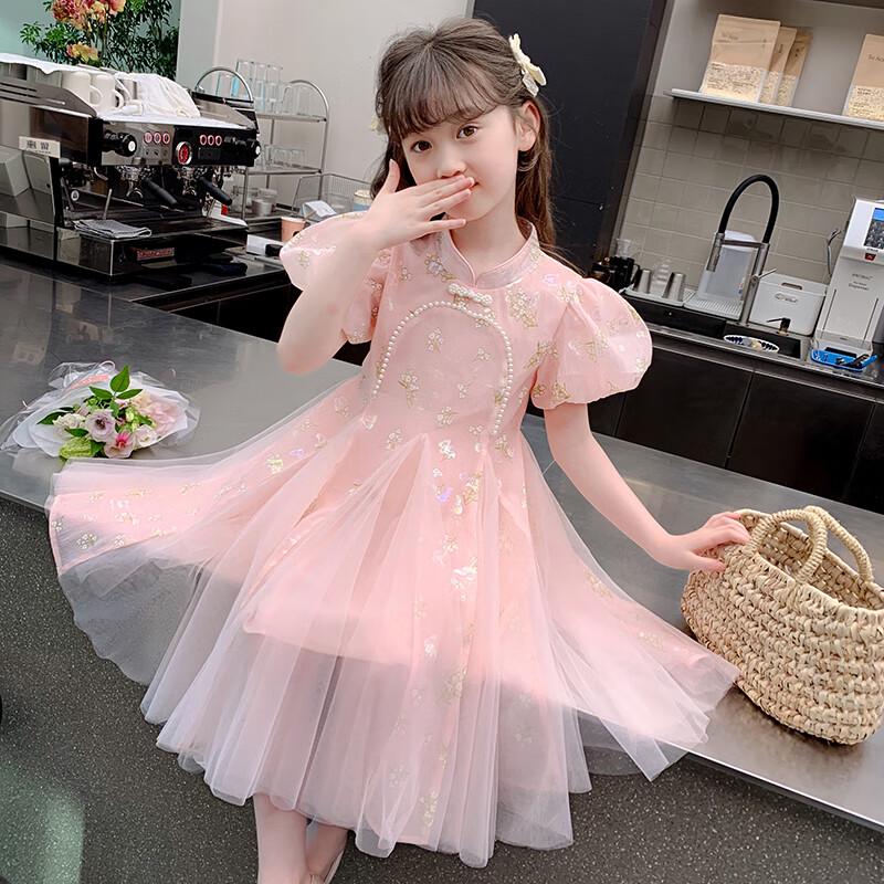 Anneyol Girls  2025 Summer New Chinese Style Cheongsam Princess Dress 140