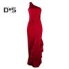 Damen-Abendkleid, einschulterlang, geschlitzter Saum, Rüschen, einfarbig, schmale Passform, schräger Ausschnitt, ärmellos, rückenfrei, bodenlang, Damen-Abschlussball-Maxikleid