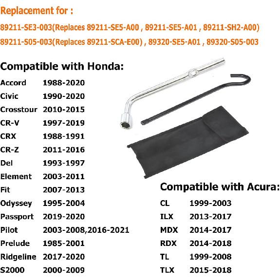 Dr.Roc Spare Tire Tool Kit with Tire Jack Handle and Wheel Lug Wrench Spare Tire Kit Spare Tire Tool Compatible with Honda Accord Civic CR-V Element