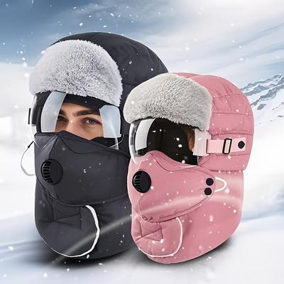 Unisex Winter Thermal Warm Hooded Hat Windproof Thickened Ear Neck Protection With Goggles For Outdoor Motocycle