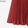 ZANZEA Women Casual Round Neck Summer Short Sleeve Pleated Dress