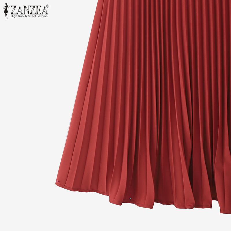 ZANZEA Women Casual Round Neck Summer Short Sleeve Pleated Dress