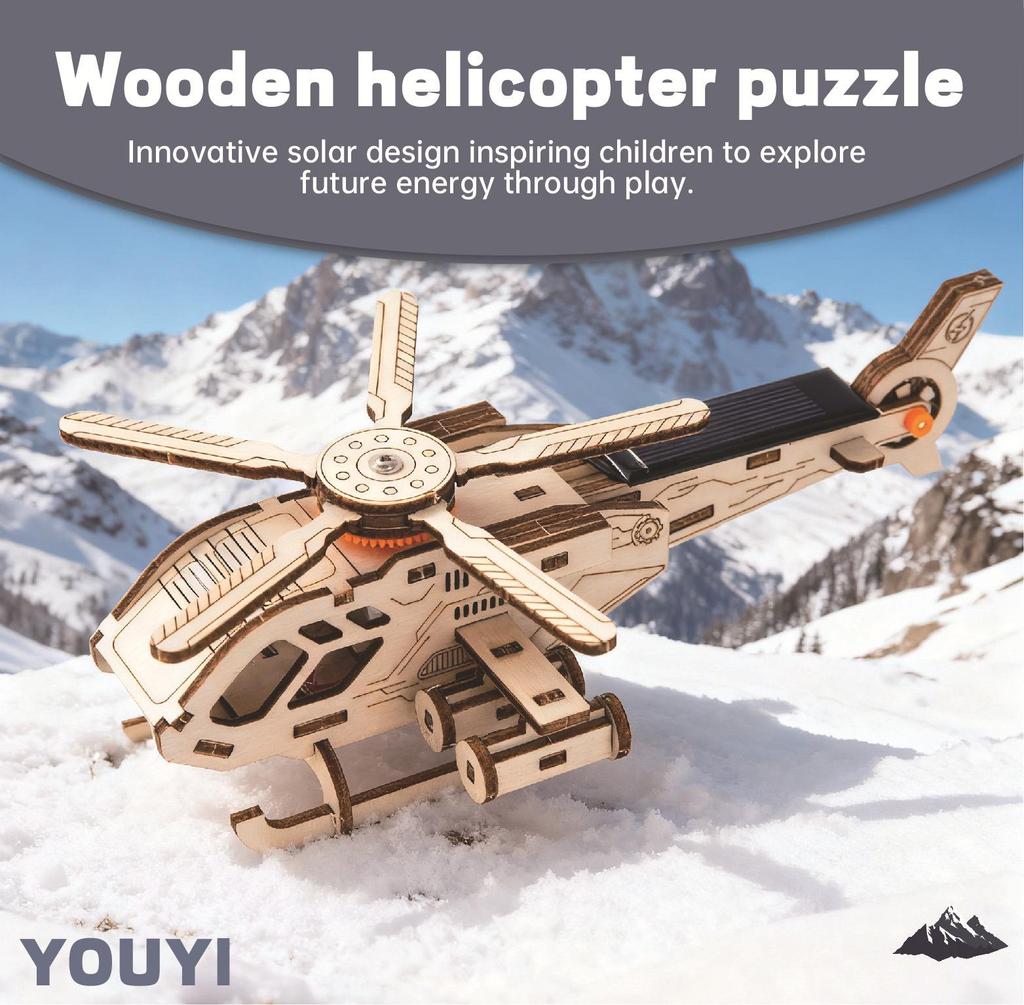 Wooden 3D Solar-Powered Helicopter Puzzle - Educational DIY Toy for Students and Kids