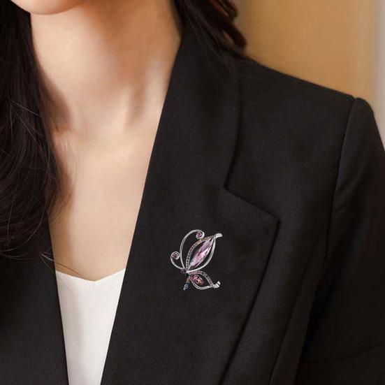 Butterfly Brooch Dazzling Rhinestone Inlay Zinc Alloy Pin Suits Coats Sweaters Scarves Badge Outfit Accessory