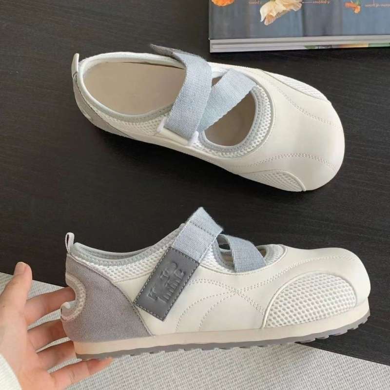 2025 summer new puff single shoes Velcro Mary Jane flat thin soft sole fashion versatile casual board shoes