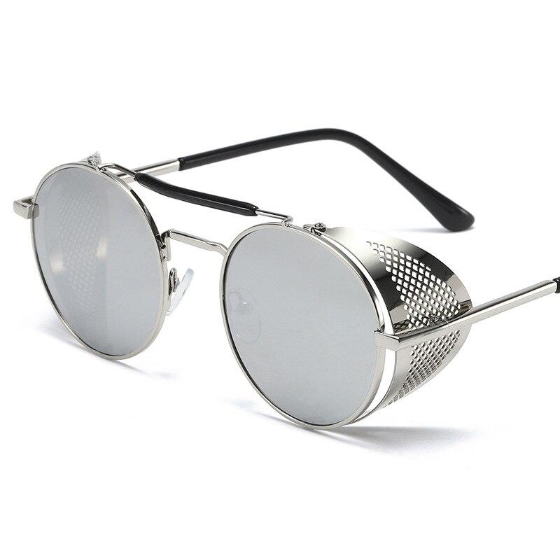 Steampunk Side Wind Proof Mesh Flip Round Metal Sunglasses