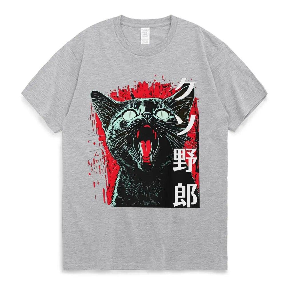 Žhavé vtipné japonské kotěcí tričko Cat Horror pro unisex ženy Letní bavlněné tričko Harajuku Streetwear Trička s krátkým rukávem Topy