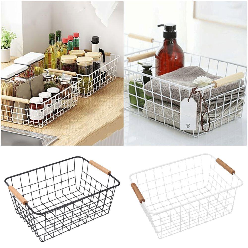 Rectangle Iron Wired Basket Metal Vegetable Fruit Snack Holder  For Bathroom Kitchen