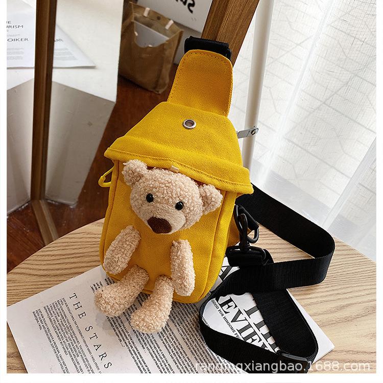 

2025 милый модный тренд для мужчин и женщин однотонный медведь на одно плечо через плечо маленький рюкзак, милая и свежая нагрудная сумка жёлтый