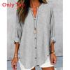 Women Autumn Winter Long Sleeve Stripe Shirt With 3d Effect And Button Details For Casual Office Wear