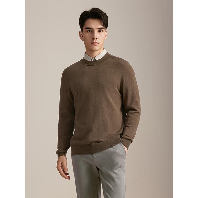 YOUNGOR Men's Wool Blend Seamless Knit Round Neck Sweater