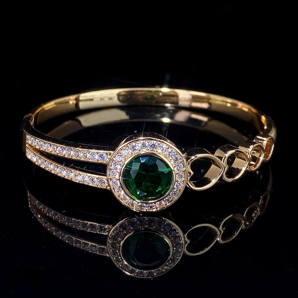 Classic Double-ring Elegant Emerald Micro-paved Zirconium Fashionable and High-end Accessories Bracelet