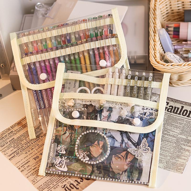 Canvas PVC Transparent Colored Gel Pen Storage Bag Large Capacity Portable Pencil Case Drawing Pen Stationery Bags