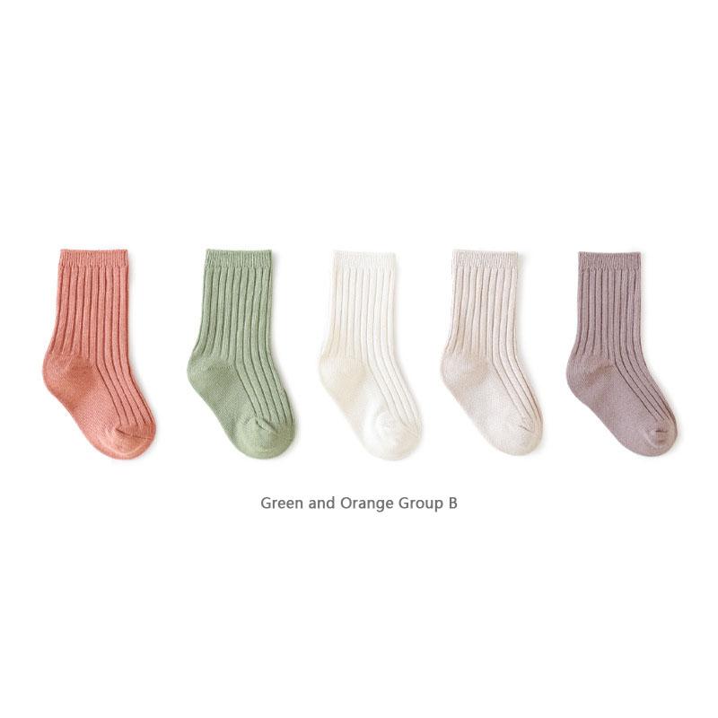 5 Par/Partia Skarpetki Dziecięce Oddychające Luźne Styl Południowokoreański Jednolity Kolor Skarpetki Dziecięce Średniej Długości Bawełniany Zestaw Skarpetek Dla Dzieci