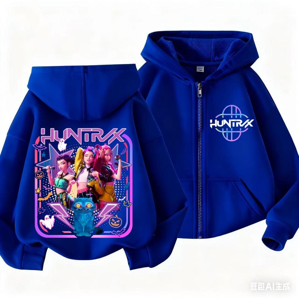 Dětské topy Mikina KPop Lovci démonů Zapínací fialový kabát Chlapecké Černé Dívčí Růžová Mikina Oblečení Věk 3-14 Vhodné pro děti