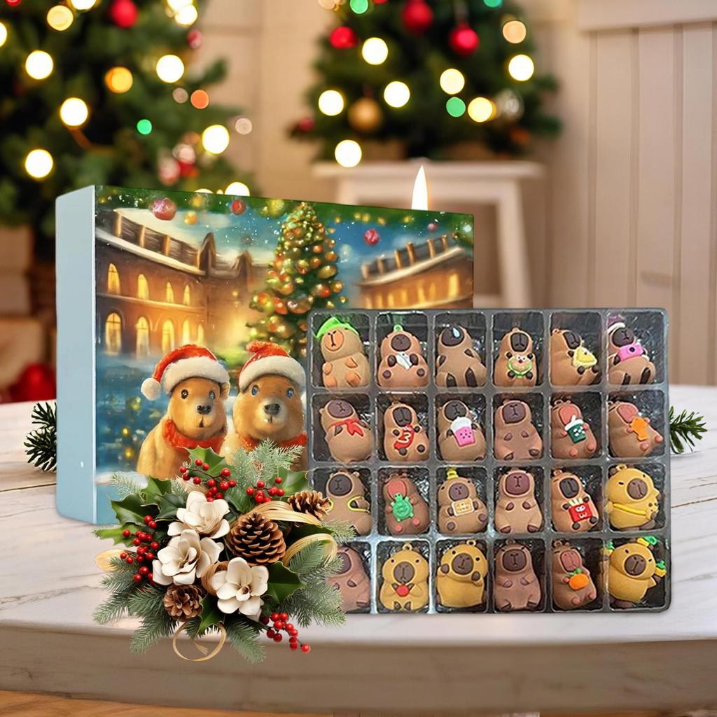 Capybara Advent Christmas 24 Days Cute 3D Capybara Toy Decor Animal Countdown Calendar for Home Desktop Bookshelf TV Cabinet