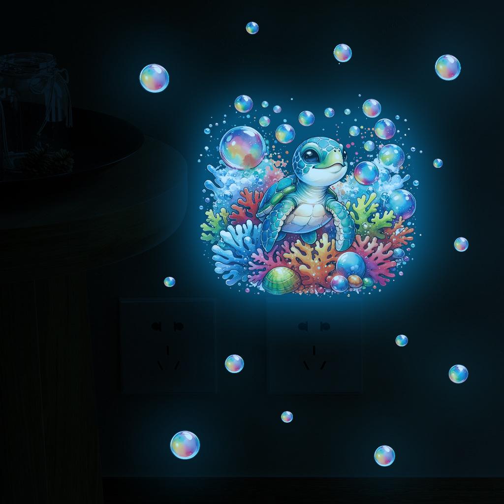 Blue Seaweed & Turtle Luminous Wall Stickers - Removable