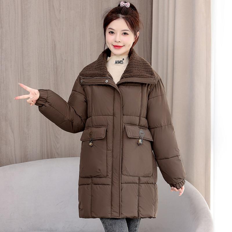 

Winter new cotton clothes women s long loose stand-up collar down cotton clothes thickened jacket women XXL темно-коричневого кольору