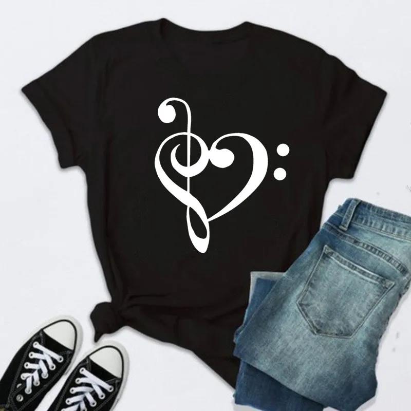 New Unisex T Shirt Music Note Printed Tshirt Female Summer Casual Short Sleeve Oneck Tshirt Tops Tops for Unisex Tops