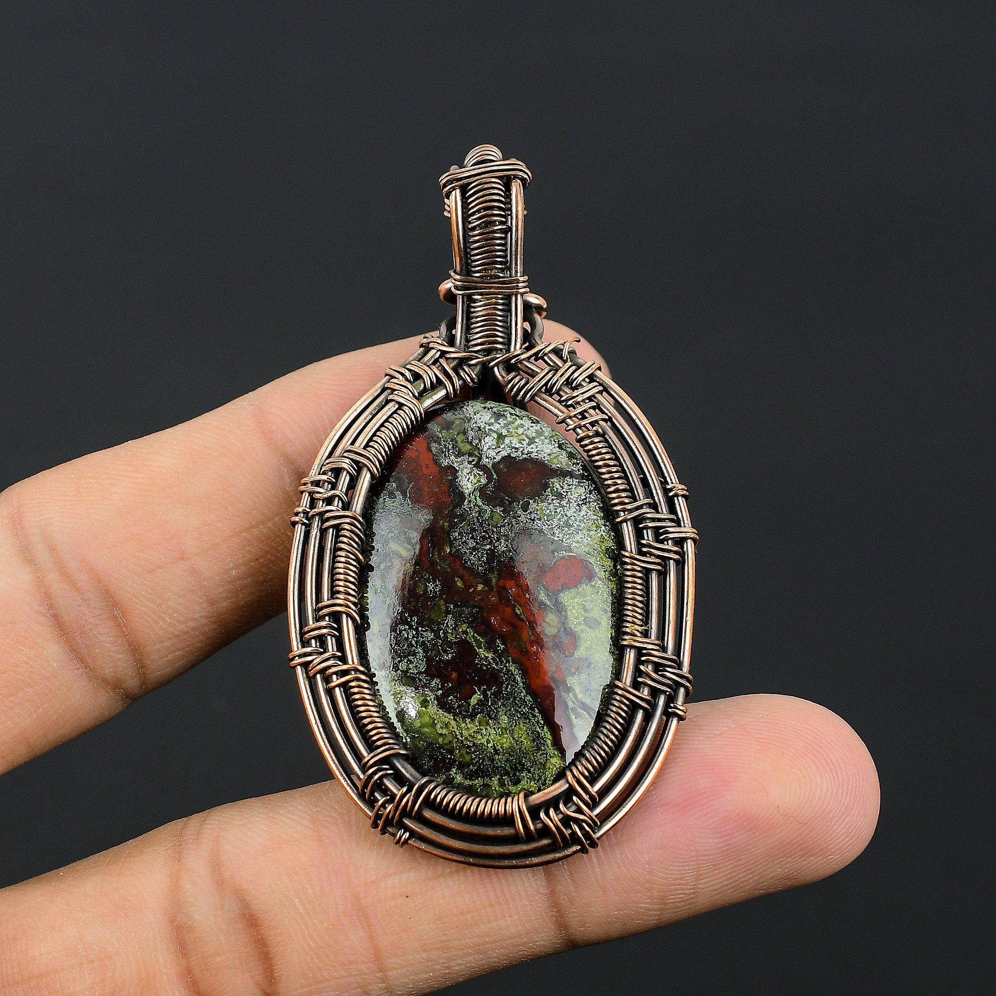 

Dragon Blood Stone Pendant, Handmade Gemstone 999 Copper Wire Wrap Pendant Antique Jewelry, For Gift Copper Jewelry 2.55