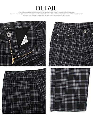 One Colors Men's Checked and Striped Skinny Pants, Stretch Slim Fit, Size Small, Charcoal Check