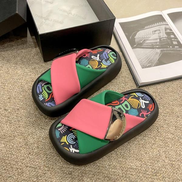 Fashion Female Shoes Summer Clogs Woman Multicolored Sandals Cross-Tied Low Ladies' Slippers Rubber Flip Flops Platform 2025 Beach