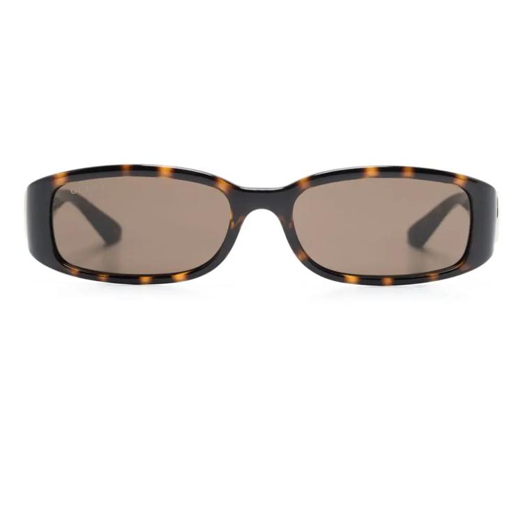 Gucci Temple Pattern Polyurethane Rectangular Sunglasses Men's Tortoiseshell