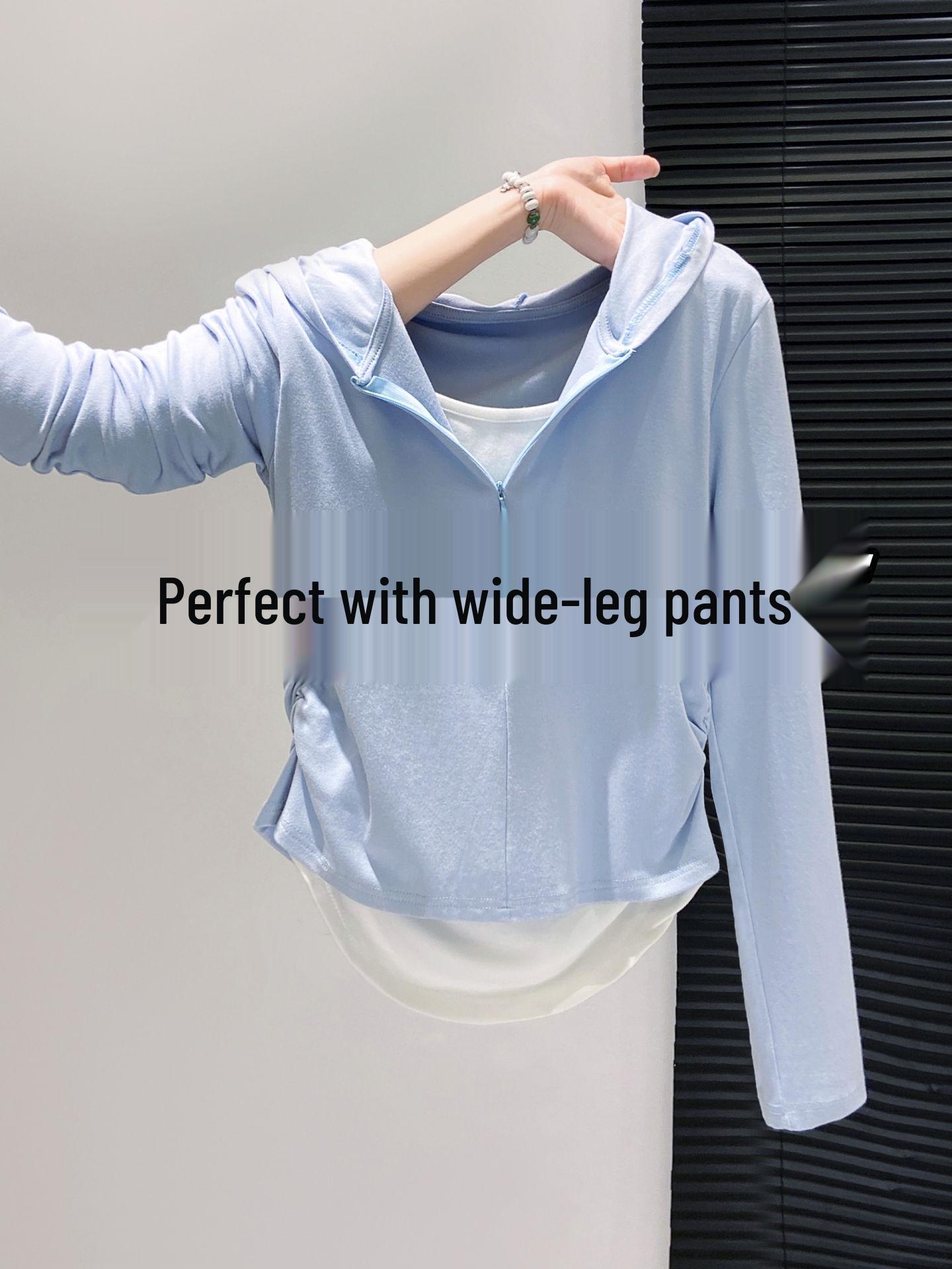 

Женский худи с длинным рукавом, колор-блок, со сборками - облегающий крой, для носки в разные сезоны (Весна, Осень, Зима) Extra Large синий