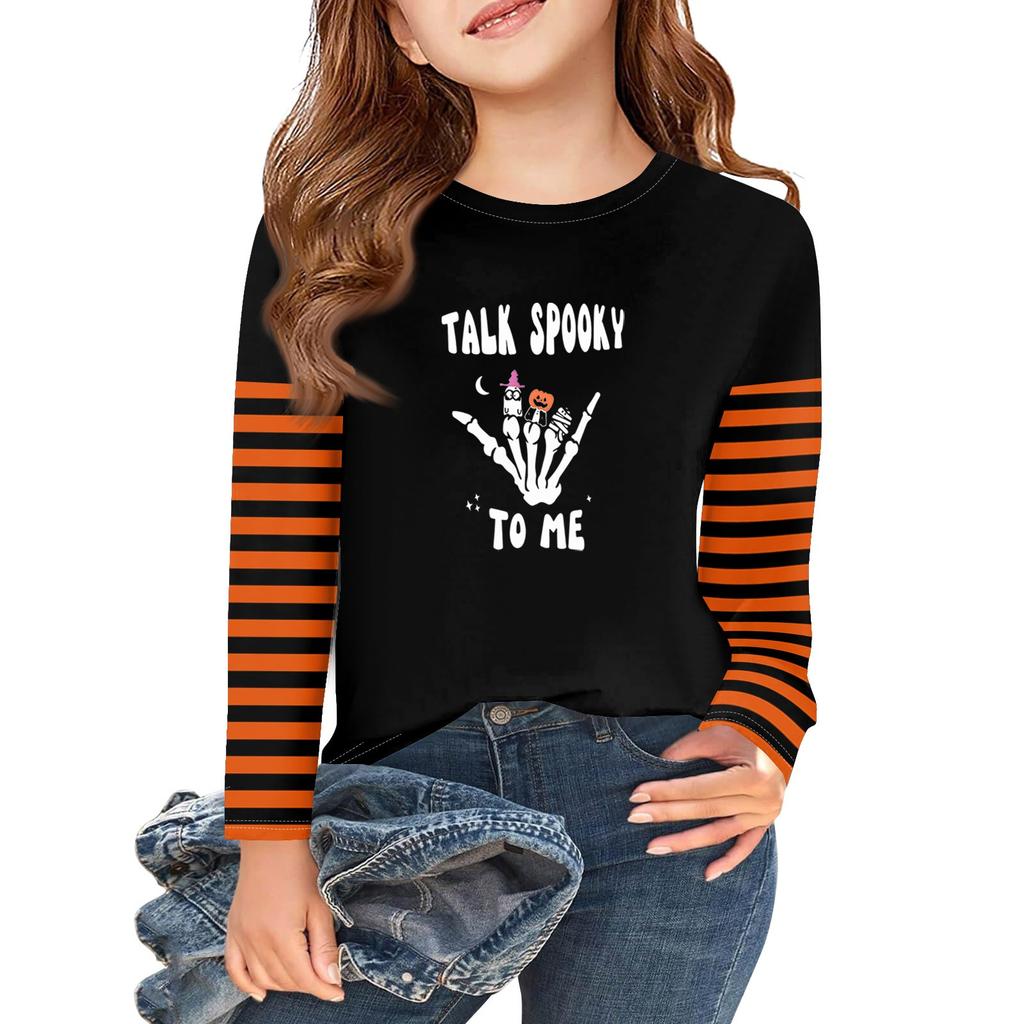 Girls Long Sleeve Halloween Day T Shirts Kids Fall Tops Crewneck Basic Tees 2-11Y