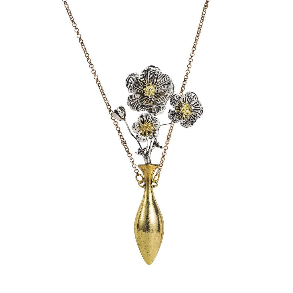 Exaggerated Floral Vase Pendant Necklace with Alloy Collarbone Chain
