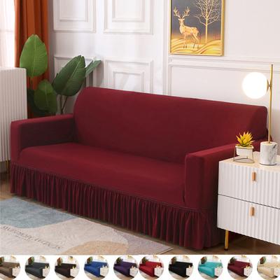 1/2/3/4 Seater Solid Color Sofa Cover With Skirt Elastic Sofa Anti-dust Slipcover for Living Room Sofa Armchair Cover
