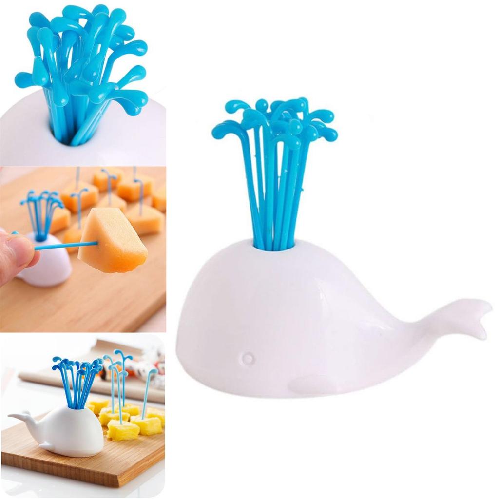 Premium Quality Whale Holder With 16 Decorative Forks For Fruits And Vegetables