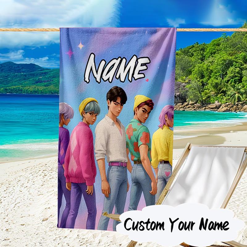Custom Name Fantasy Night Trio K-Pop Microfiber Beach Towel Super Soft & Absorbent for Bath, Beach, Travel Bath Time Accessory, Fan Gifts