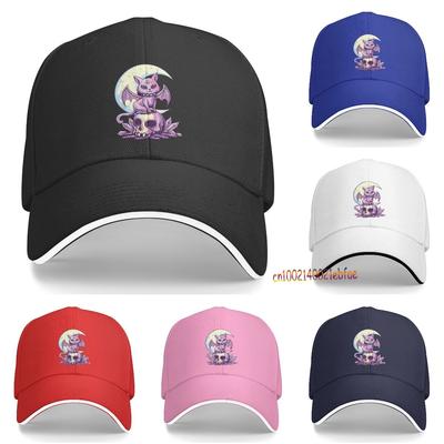 Pastell Goth Wicca Katze süße gruselige Hexenkatze und Totenkopf Baseballmütze Unisex Sommer Sonnenschutz Mesh Hut Unisex Snapback Hüte